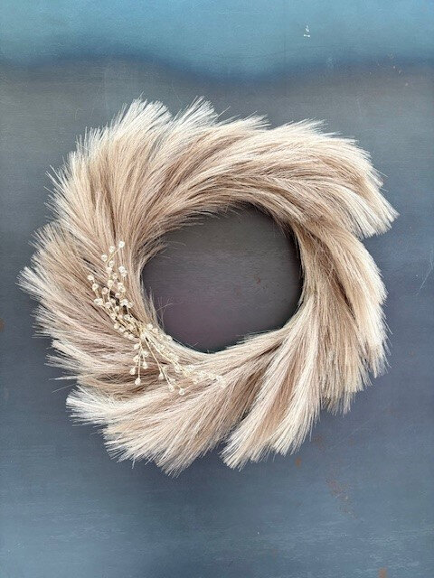 Large Faux Pampas Wreath Taupe 24in with Crystals Product Image